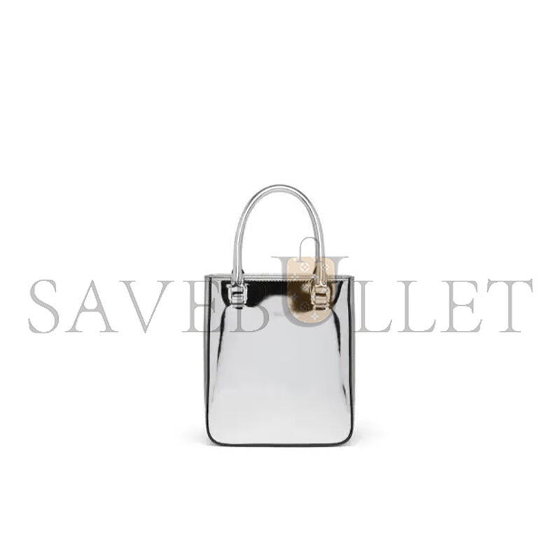 PRADA SMALL TRIANGLE PLAQUE TOTE BAG IN SILVER 1BA331 (17.5*15*5cm)